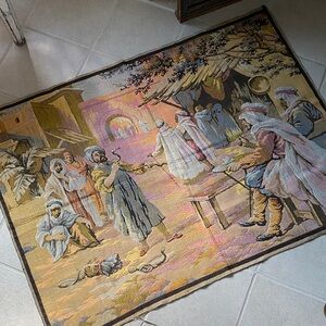 French Vintage Woven Tapestry Depicting Middle Eastern Scene with Snake Charmers